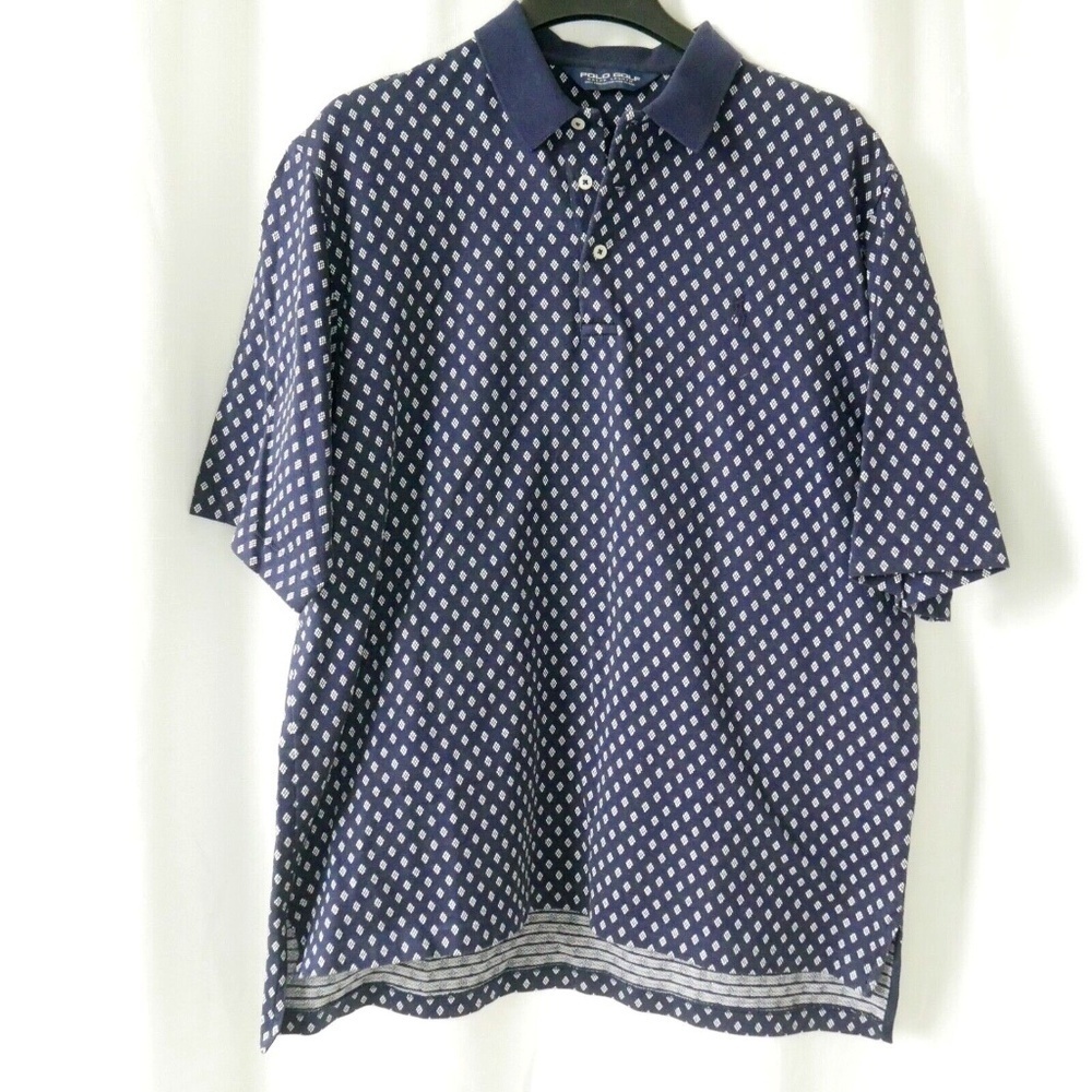 Polo Golf Ralph Lauren Blue Tag 100% Pima Cotton Large Blue White polo